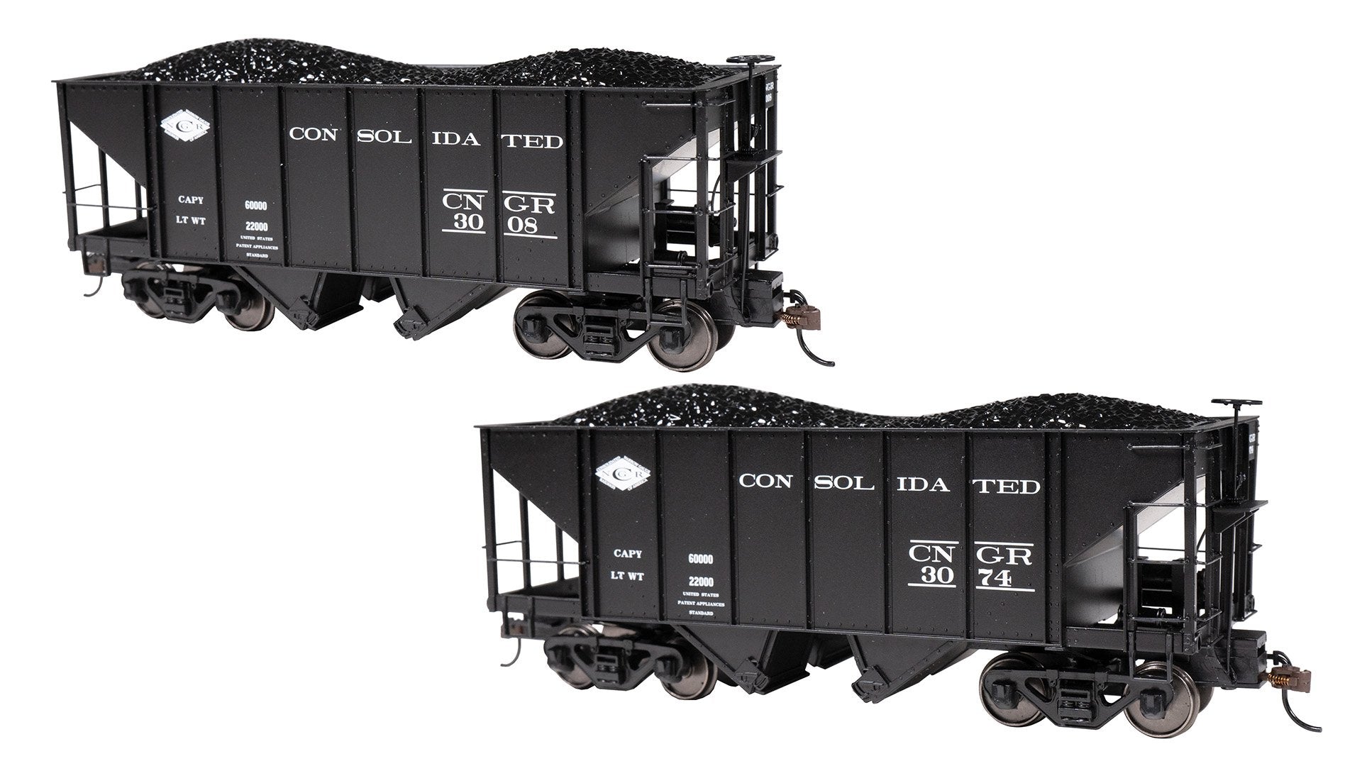 Bachmann Cons. Narrow Gauge RR #3008/3074 2-Bay 2/box Stl Hoppers.On30