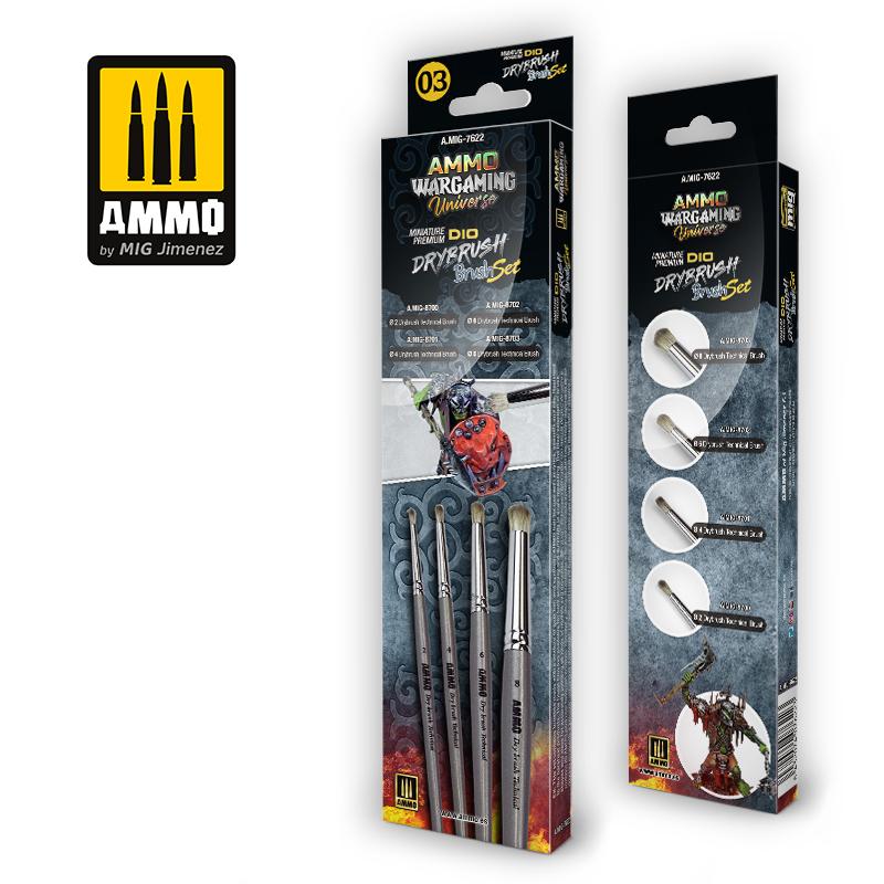 Ammo Wargaming Universe-Miniature Premium DIO DRYBRUSH Brush Set