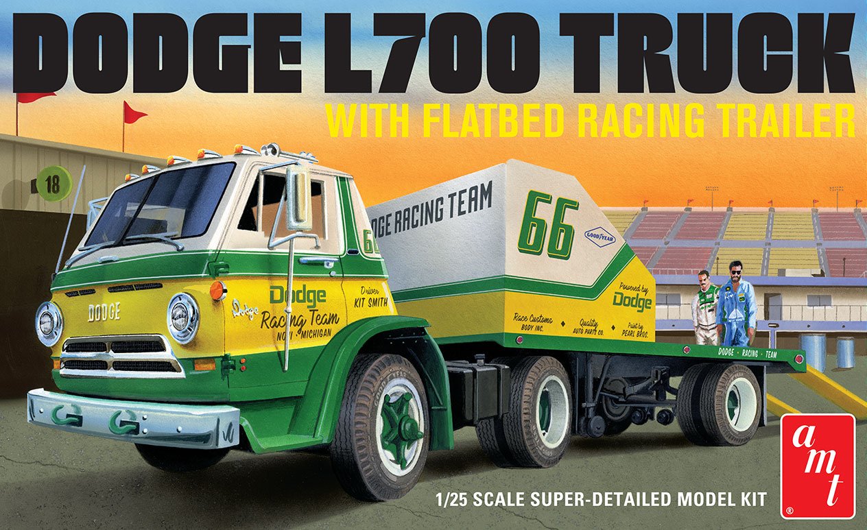 AMT 1:25 1966 Dodge L700 Truck w/FlatbedRacing Trailer