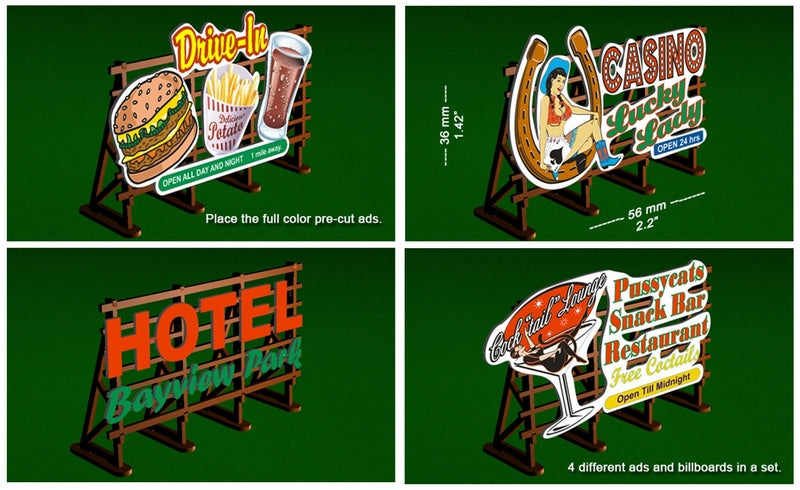 Bachmann Laser Cut Outdoor Billboard Kit, 4 per Pack, HO Scale