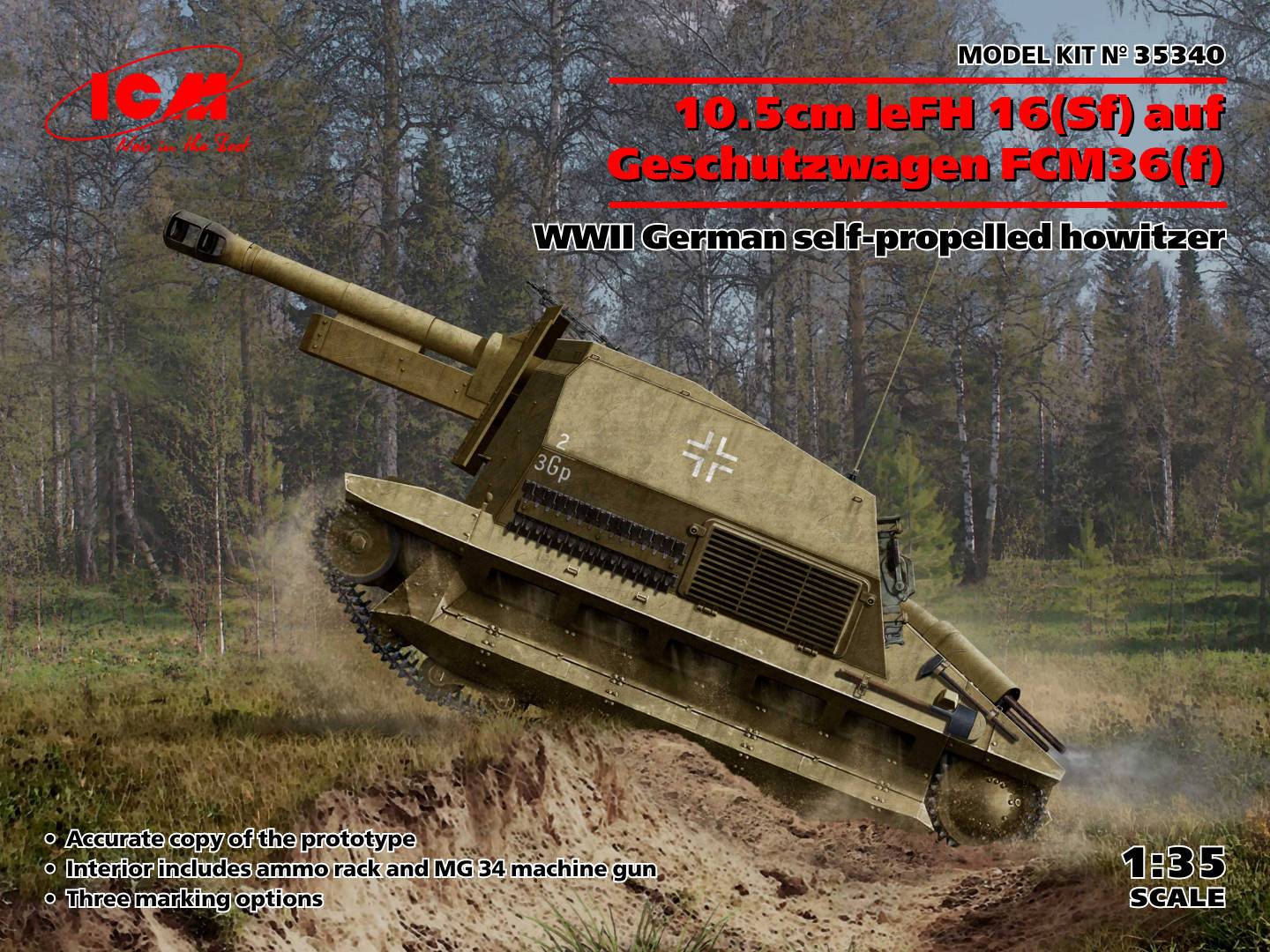 ICM 1:35 10.5cm leFH 16(sf) auf Geschutzwagen FCM36(f)